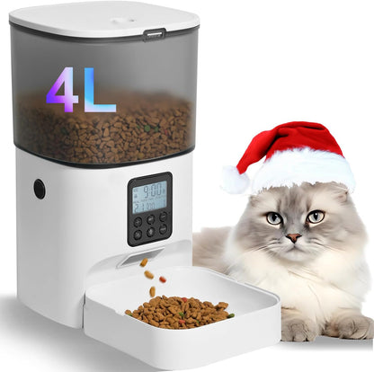 Automatic Cat Feeder, 3L Cat Food Dispenser with 10s Voice Recorder, Pet Feeder up to 8 Meals per Day, Timed Dog Feeder