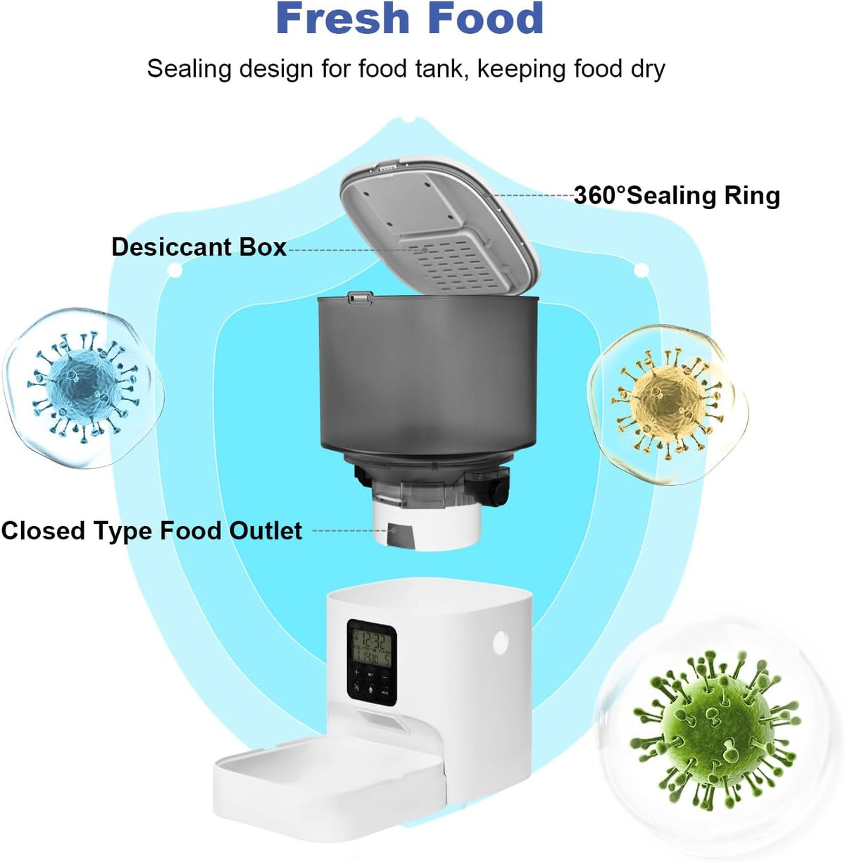 Automatic Cat Feeder, 3L Cat Food Dispenser with 10s Voice Recorder, Pet Feeder up to 8 Meals per Day, Timed Dog Feeder