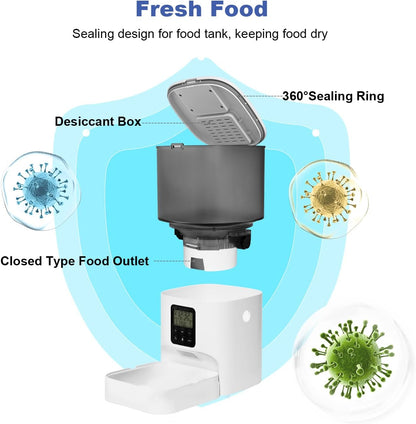 Automatic Cat Feeder, 3L Cat Food Dispenser with 10s Voice Recorder, Pet Feeder up to 8 Meals per Day, Timed Dog Feeder