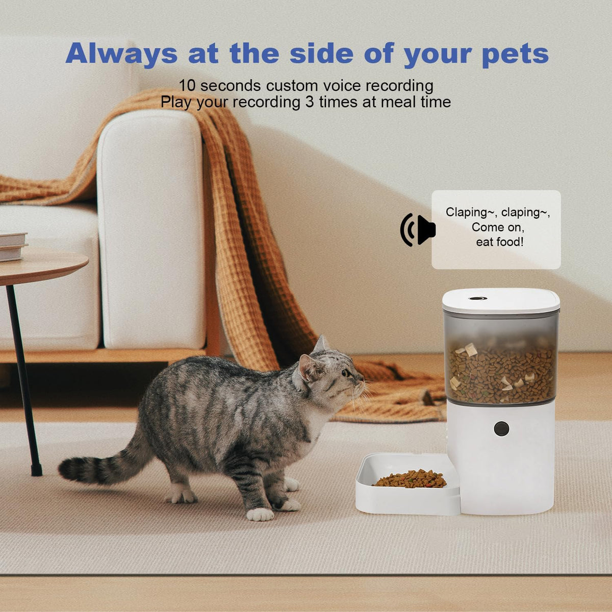 Automatic Cat Feeder, 3L Cat Food Dispenser with 10s Voice Recorder, Pet Feeder up to 8 Meals per Day, Timed Dog Feeder