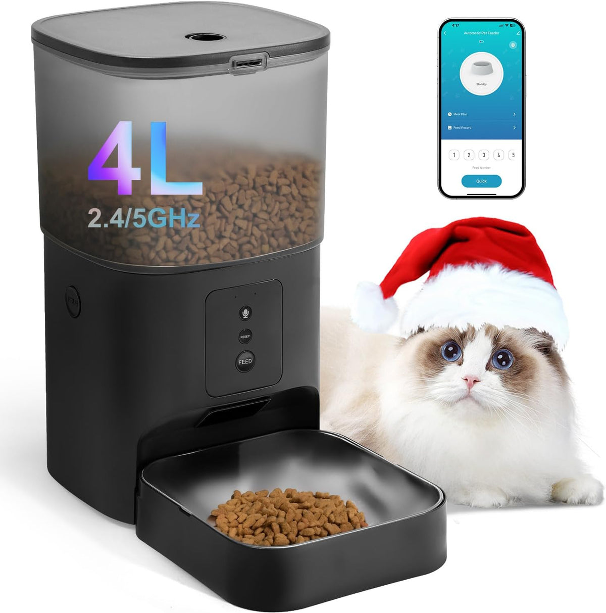 Automatic Cat Feeder, 3L Cat Food Dispenser with 10s Voice Recorder, Pet Feeder up to 8 Meals per Day, Timed Dog Feeder