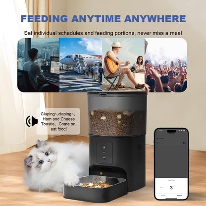 Automatic Cat Feeder, 3L Cat Food Dispenser with 10s Voice Recorder, Pet Feeder up to 8 Meals per Day, Timed Dog Feeder