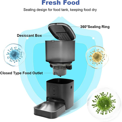 Automatic Cat Feeder, 3L Cat Food Dispenser with 10s Voice Recorder, Pet Feeder up to 8 Meals per Day, Timed Dog Feeder