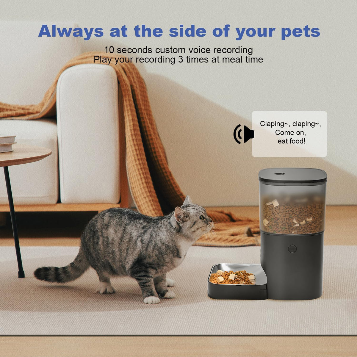 Automatic Cat Feeder, 3L Cat Food Dispenser with 10s Voice Recorder, Pet Feeder up to 8 Meals per Day, Timed Dog Feeder