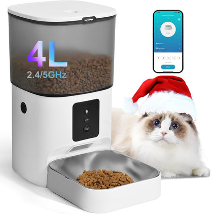 Automatic Cat Feeder, 3L Cat Food Dispenser with 10s Voice Recorder, Pet Feeder up to 8 Meals per Day, Timed Dog Feeder