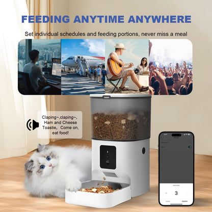 Automatic Cat Feeder, 3L Cat Food Dispenser with 10s Voice Recorder, Pet Feeder up to 8 Meals per Day, Timed Dog Feeder