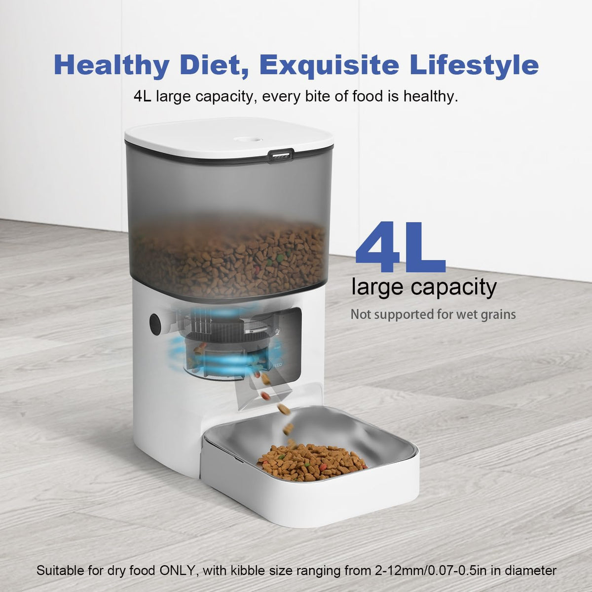 Automatic Cat Feeder, 3L Cat Food Dispenser with 10s Voice Recorder, Pet Feeder up to 8 Meals per Day, Timed Dog Feeder