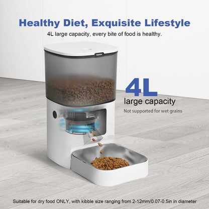 Automatic Cat Feeder, 3L Cat Food Dispenser with 10s Voice Recorder, Pet Feeder up to 8 Meals per Day, Timed Dog Feeder