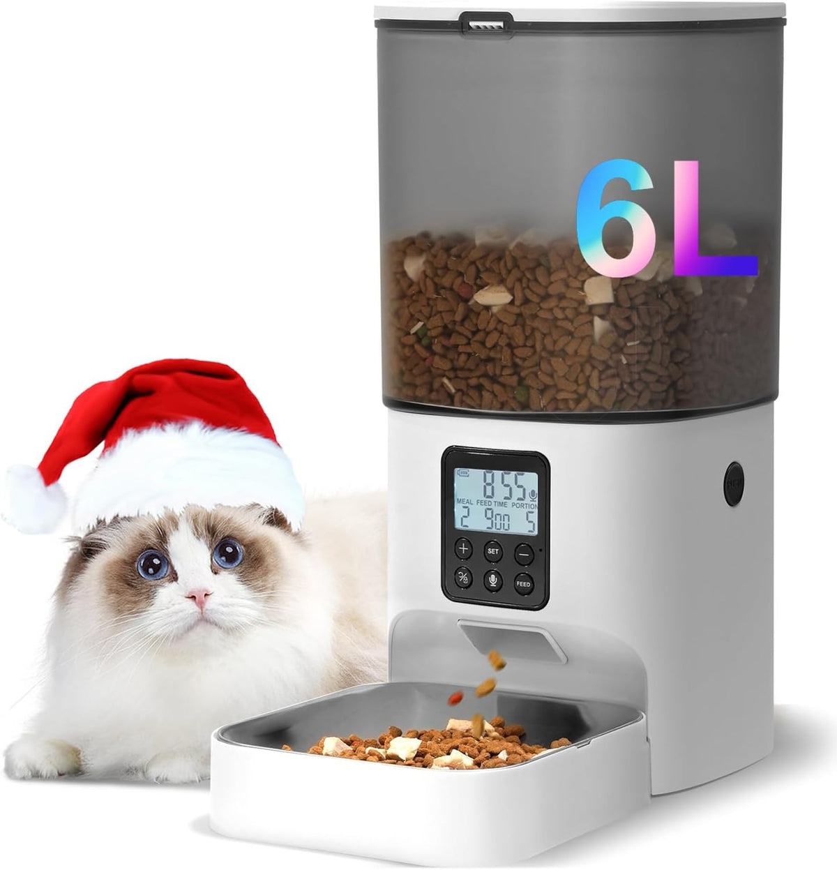 Automatic Cat Feeder, 3L Cat Food Dispenser with 10s Voice Recorder, Pet Feeder up to 8 Meals per Day, Timed Dog Feeder
