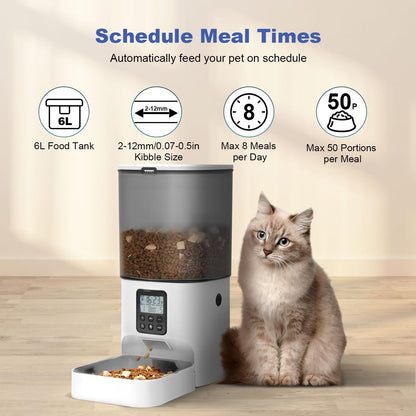 Automatic Cat Feeder, 3L Cat Food Dispenser with 10s Voice Recorder, Pet Feeder up to 8 Meals per Day, Timed Dog Feeder
