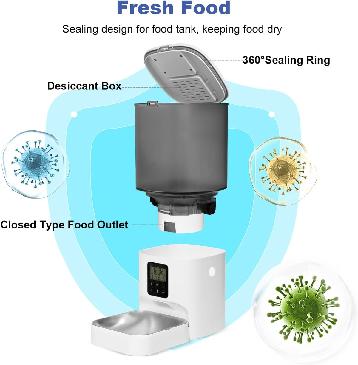 Automatic Cat Feeder, 3L Cat Food Dispenser with 10s Voice Recorder, Pet Feeder up to 8 Meals per Day, Timed Dog Feeder