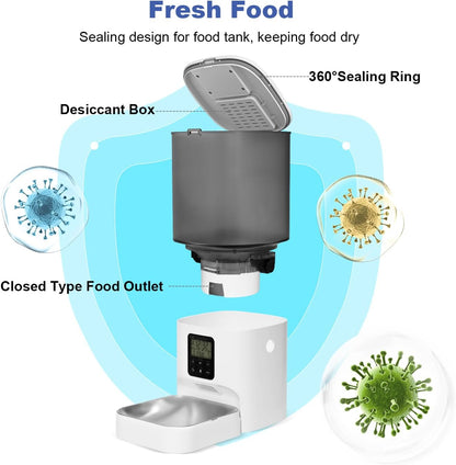 Automatic Cat Feeder, 3L Cat Food Dispenser with 10s Voice Recorder, Pet Feeder up to 8 Meals per Day, Timed Dog Feeder