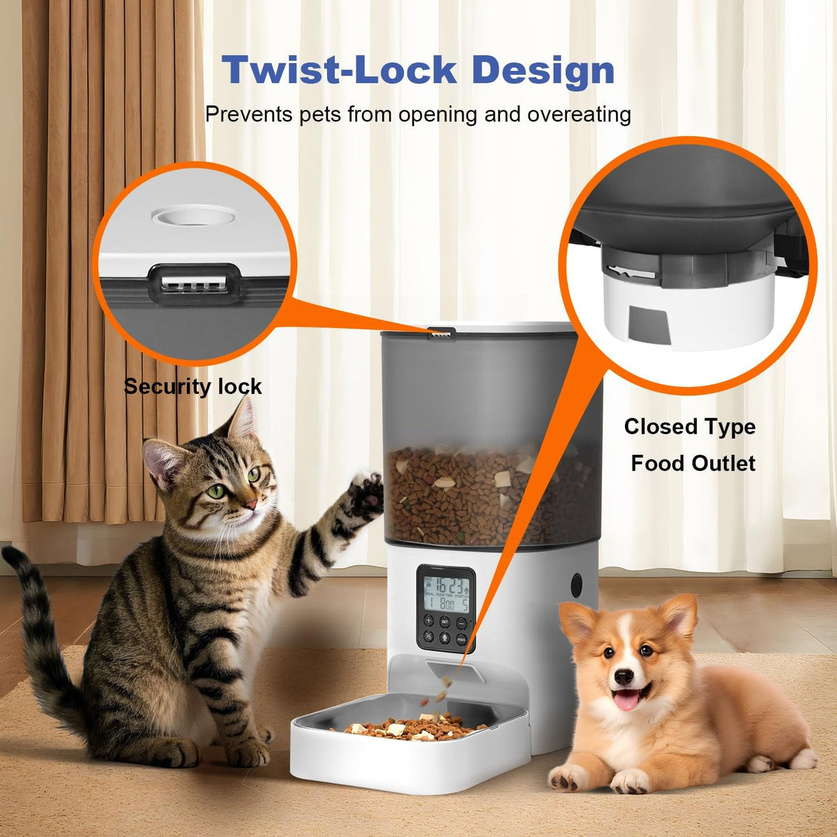 Automatic Cat Feeder, 3L Cat Food Dispenser with 10s Voice Recorder, Pet Feeder up to 8 Meals per Day, Timed Dog Feeder