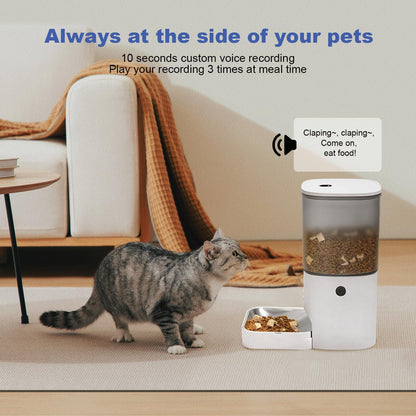 Automatic Cat Feeder, 3L Cat Food Dispenser with 10s Voice Recorder, Pet Feeder up to 8 Meals per Day, Timed Dog Feeder