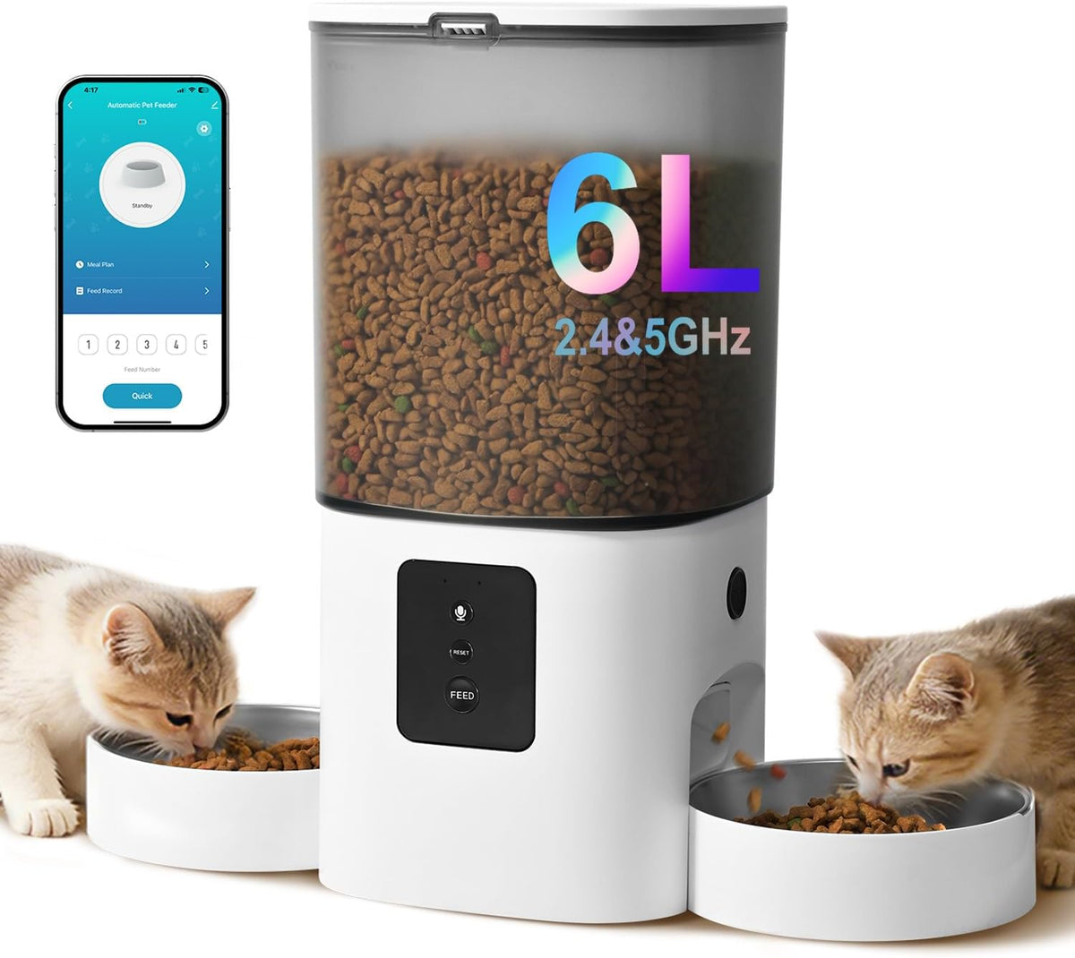 Automatic Cat Feeder, 3L Cat Food Dispenser with 10s Voice Recorder, Pet Feeder up to 8 Meals per Day, Timed Dog Feeder