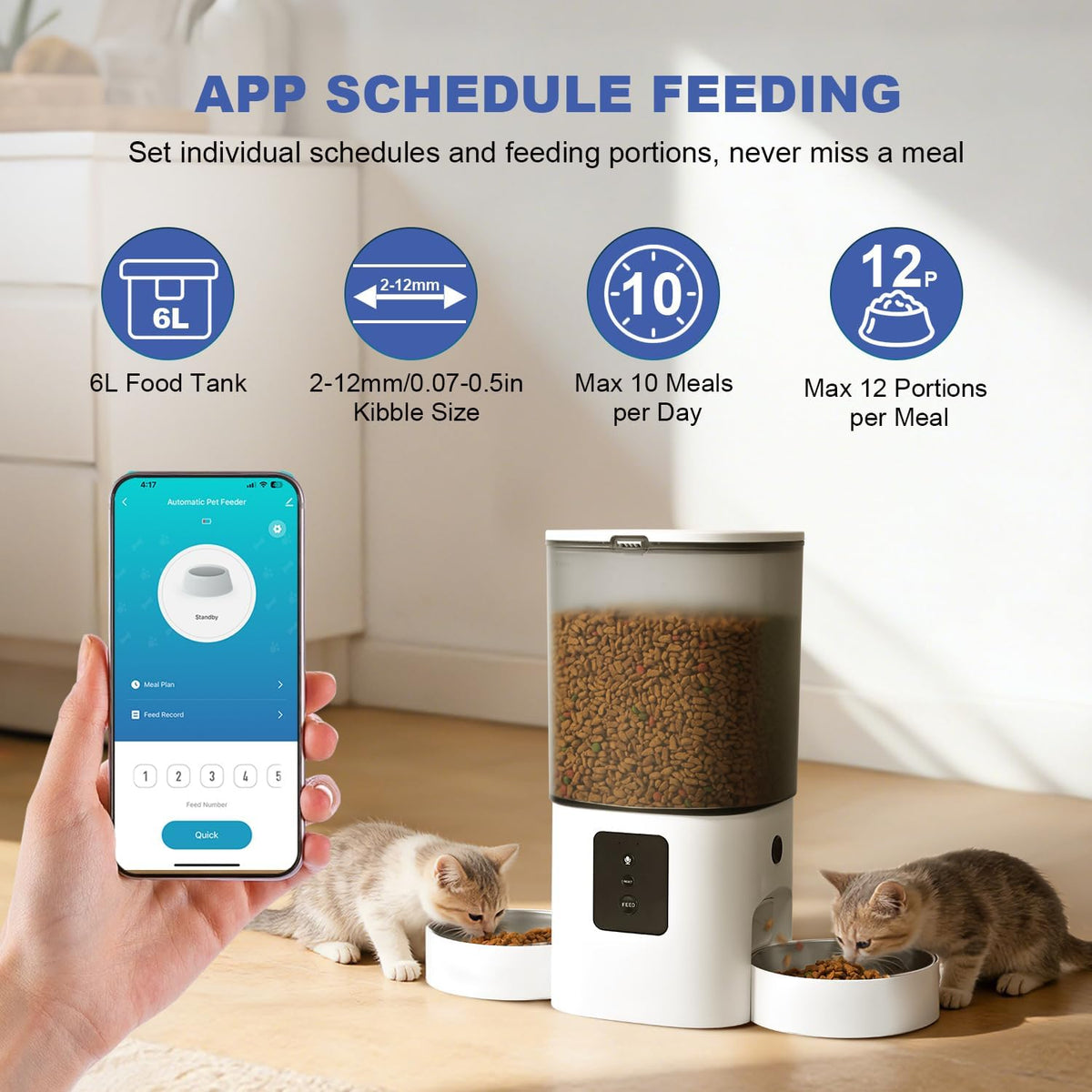 Automatic Cat Feeder, 3L Cat Food Dispenser with 10s Voice Recorder, Pet Feeder up to 8 Meals per Day, Timed Dog Feeder