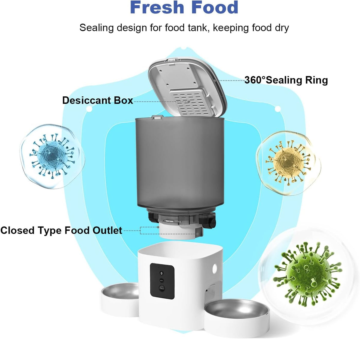 Automatic Cat Feeder, 3L Cat Food Dispenser with 10s Voice Recorder, Pet Feeder up to 8 Meals per Day, Timed Dog Feeder