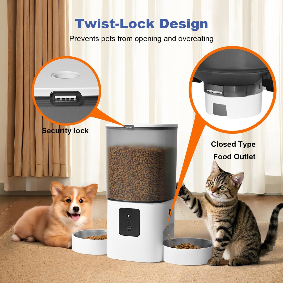 Automatic Cat Feeder, 3L Cat Food Dispenser with 10s Voice Recorder, Pet Feeder up to 8 Meals per Day, Timed Dog Feeder