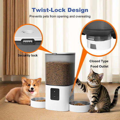 Automatic Cat Feeder, 3L Cat Food Dispenser with 10s Voice Recorder, Pet Feeder up to 8 Meals per Day, Timed Dog Feeder
