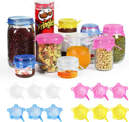 Silicone Stretch Lids, 12 Pack Small, Reusable Durable Food Storage Covers for Cups Small Bowls Cans Jars Fruits Vegetables, the Same Sizes of 2.6 Inch (Can Stretches to 3.5 Inches)