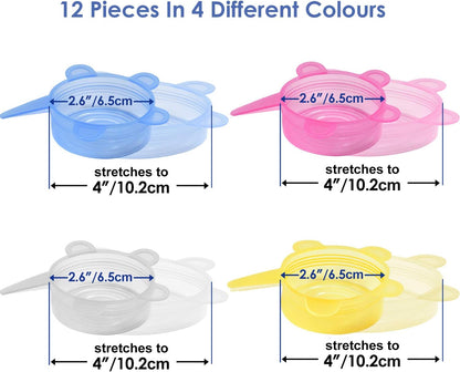 Silicone Stretch Lids, 12 Pack Small, Reusable Durable Food Storage Covers for Cups Small Bowls Cans Jars Fruits Vegetables, the Same Sizes of 2.6 Inch (Can Stretches to 3.5 Inches)