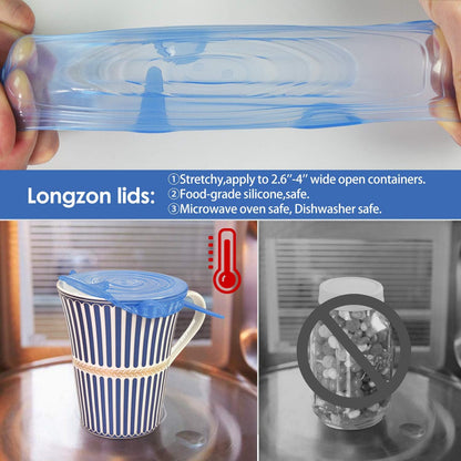 Silicone Stretch Lids, 12 Pack Small, Reusable Durable Food Storage Covers for Cups Small Bowls Cans Jars Fruits Vegetables, the Same Sizes of 2.6 Inch (Can Stretches to 3.5 Inches)