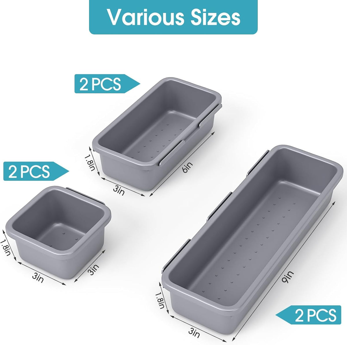 10 PCS Drawer Organizer Set, 4 Size Makeup Drawer Divider Organizer With Non-Slip Pads, Interlocking Plastic Storage Bins for Office,Jewelry Vanity,Gadgets, Bathroom,Kitchen, Black
