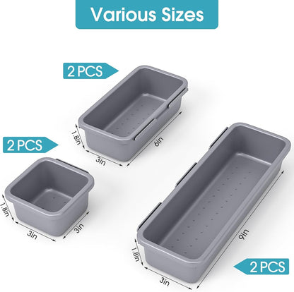 10 PCS Drawer Organizer Set, 4 Size Makeup Drawer Divider Organizer With Non-Slip Pads, Interlocking Plastic Storage Bins for Office,Jewelry Vanity,Gadgets, Bathroom,Kitchen, Black