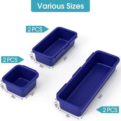 10 PCS Drawer Organizer Set, 4 Size Makeup Drawer Divider Organizer With Non-Slip Pads, Interlocking Plastic Storage Bins for Office,Jewelry Vanity,Gadgets, Bathroom,Kitchen, Black