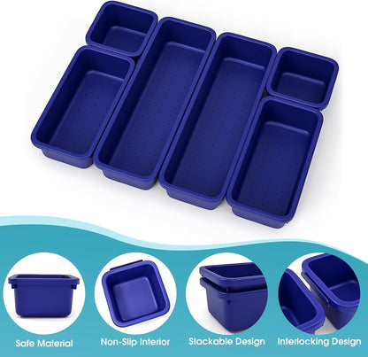 10 PCS Drawer Organizer Set, 4 Size Makeup Drawer Divider Organizer With Non-Slip Pads, Interlocking Plastic Storage Bins for Office,Jewelry Vanity,Gadgets, Bathroom,Kitchen, Black
