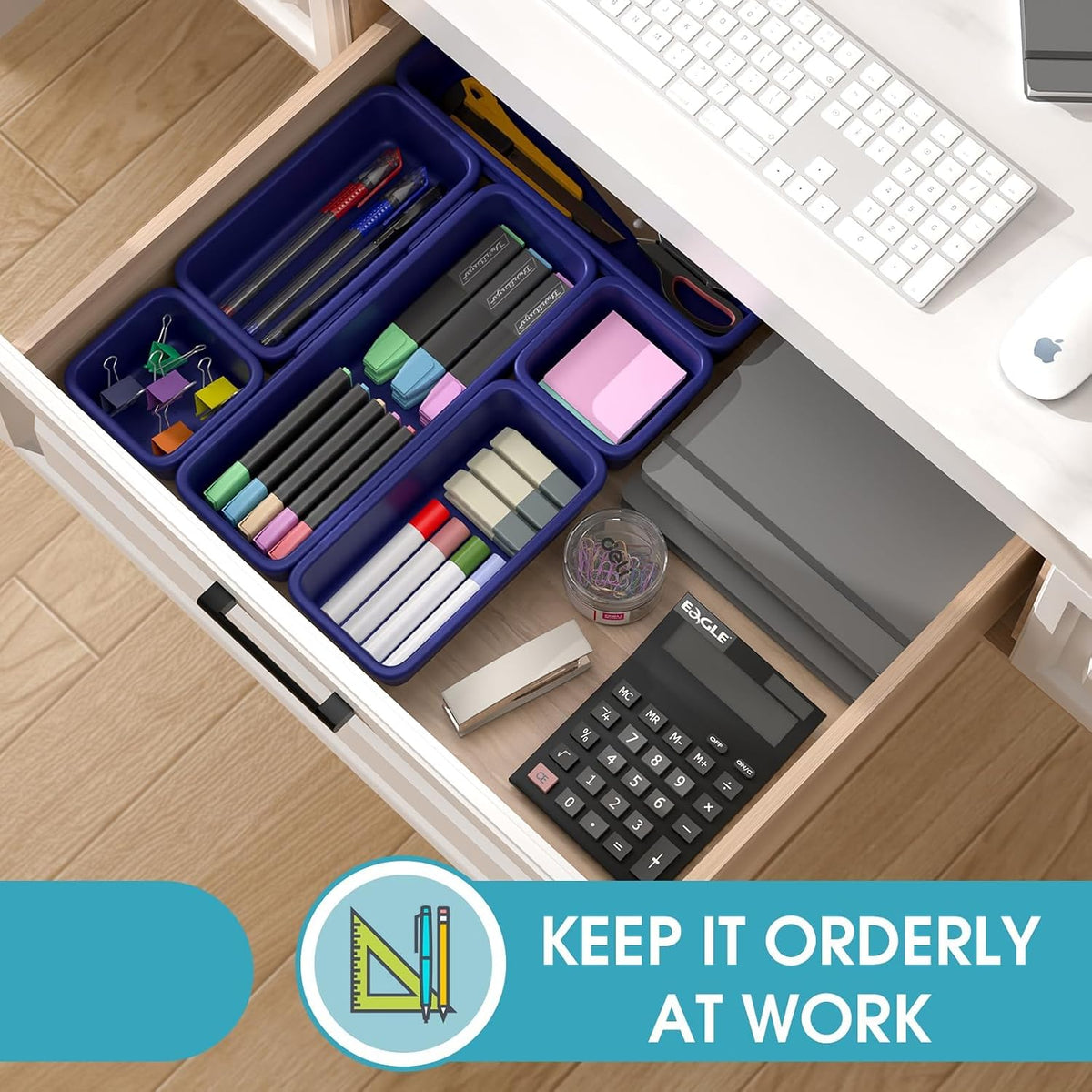 10 PCS Drawer Organizer Set, 4 Size Makeup Drawer Divider Organizer With Non-Slip Pads, Interlocking Plastic Storage Bins for Office,Jewelry Vanity,Gadgets, Bathroom,Kitchen, Black