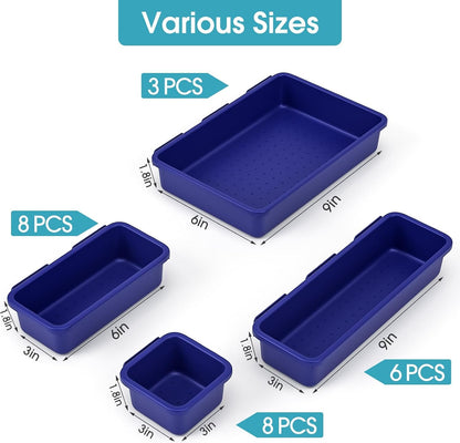 10 PCS Drawer Organizer Set, 4 Size Makeup Drawer Divider Organizer With Non-Slip Pads, Interlocking Plastic Storage Bins for Office,Jewelry Vanity,Gadgets, Bathroom,Kitchen, Black