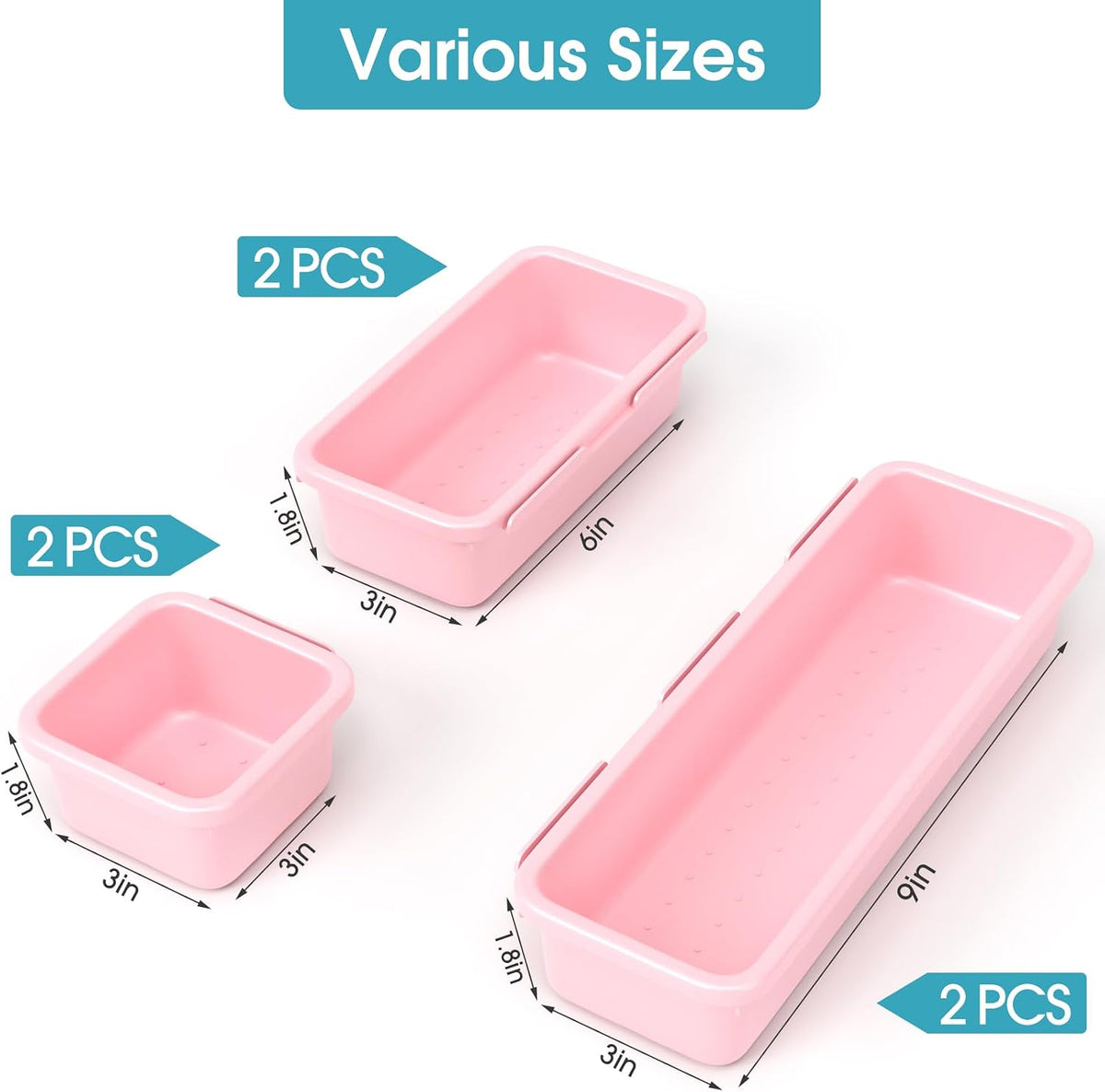 10 PCS Drawer Organizer Set, 4 Size Makeup Drawer Divider Organizer With Non-Slip Pads, Interlocking Plastic Storage Bins for Office,Jewelry Vanity,Gadgets, Bathroom,Kitchen, Black