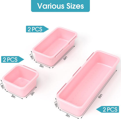 10 PCS Drawer Organizer Set, 4 Size Makeup Drawer Divider Organizer With Non-Slip Pads, Interlocking Plastic Storage Bins for Office,Jewelry Vanity,Gadgets, Bathroom,Kitchen, Black