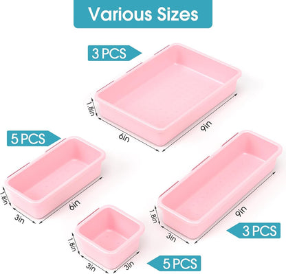 10 PCS Drawer Organizer Set, 4 Size Makeup Drawer Divider Organizer With Non-Slip Pads, Interlocking Plastic Storage Bins for Office,Jewelry Vanity,Gadgets, Bathroom,Kitchen, Black