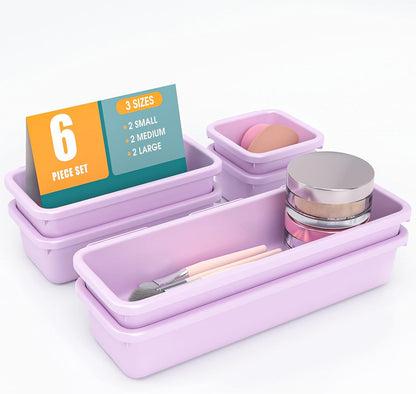 10 PCS Drawer Organizer Set, 4 Size Makeup Drawer Divider Organizer With Non-Slip Pads, Interlocking Plastic Storage Bins for Office,Jewelry Vanity,Gadgets, Bathroom,Kitchen, Black