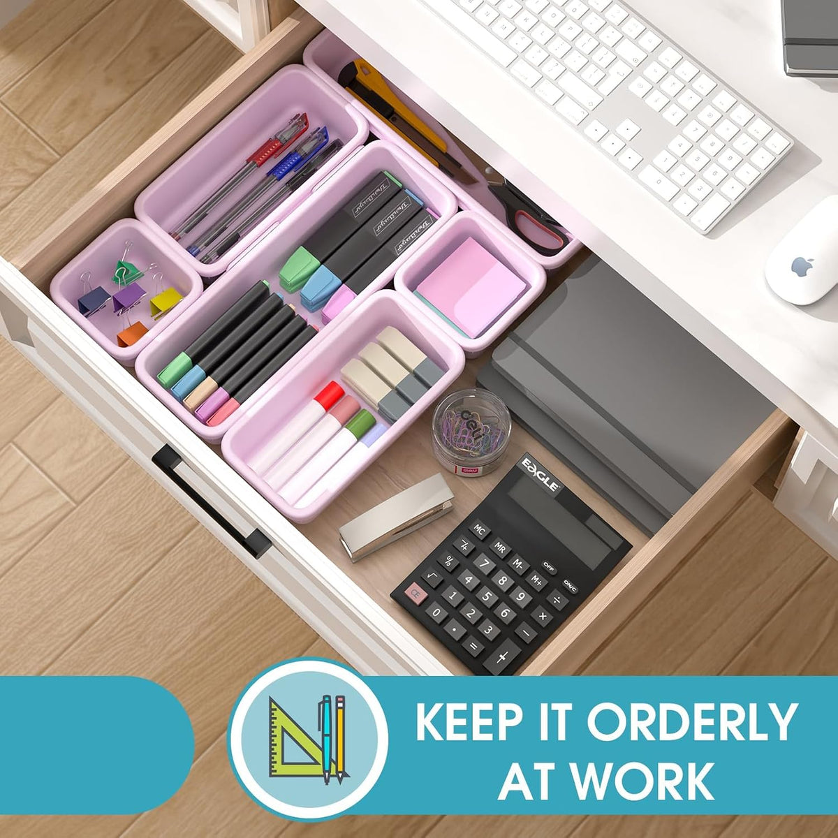 10 PCS Drawer Organizer Set, 4 Size Makeup Drawer Divider Organizer With Non-Slip Pads, Interlocking Plastic Storage Bins for Office,Jewelry Vanity,Gadgets, Bathroom,Kitchen, Black