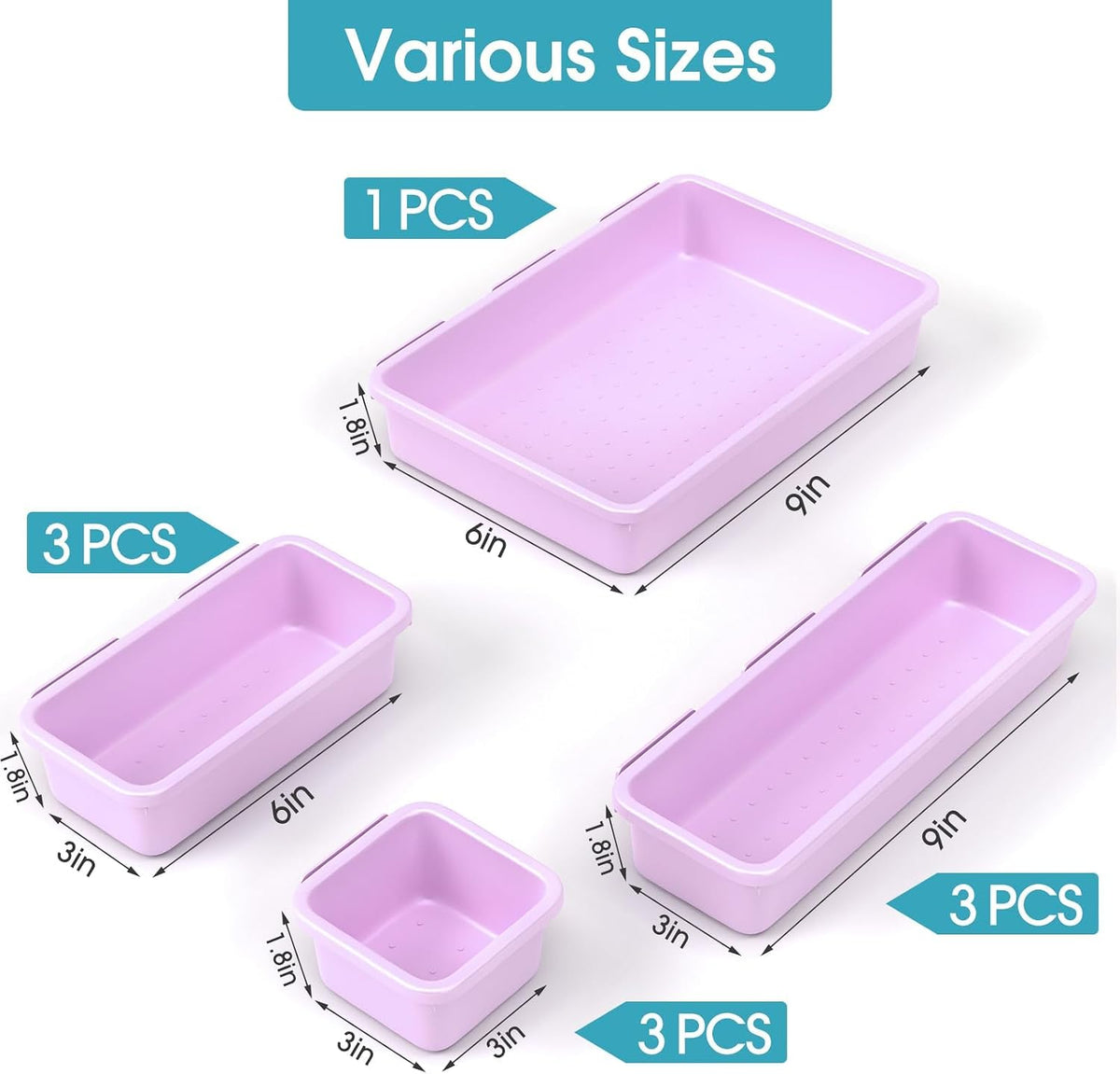10 PCS Drawer Organizer Set, 4 Size Makeup Drawer Divider Organizer With Non-Slip Pads, Interlocking Plastic Storage Bins for Office,Jewelry Vanity,Gadgets, Bathroom,Kitchen, Black
