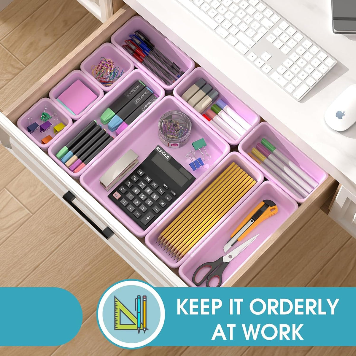 10 PCS Drawer Organizer Set, 4 Size Makeup Drawer Divider Organizer With Non-Slip Pads, Interlocking Plastic Storage Bins for Office,Jewelry Vanity,Gadgets, Bathroom,Kitchen, Black