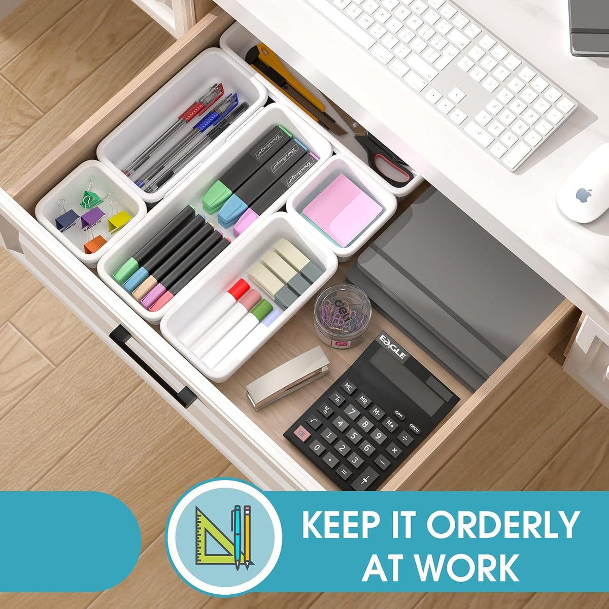 10 PCS Drawer Organizer Set, 4 Size Makeup Drawer Divider Organizer With Non-Slip Pads, Interlocking Plastic Storage Bins for Office,Jewelry Vanity,Gadgets, Bathroom,Kitchen, Black