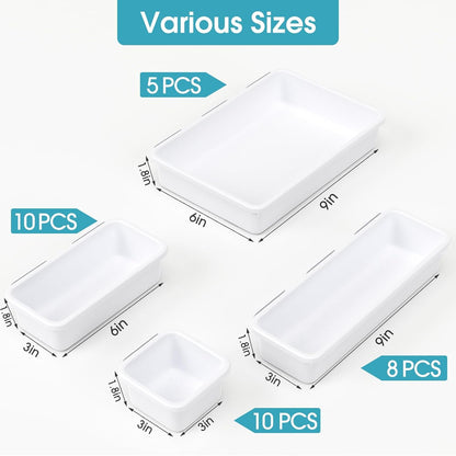 10 PCS Drawer Organizer Set, 4 Size Makeup Drawer Divider Organizer With Non-Slip Pads, Interlocking Plastic Storage Bins for Office,Jewelry Vanity,Gadgets, Bathroom,Kitchen, Black