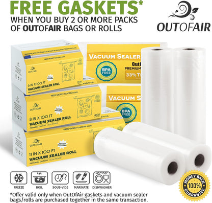 6" x 100' Mega Roll & Cutter Box Vacuum Sealer Bags Roll (No More Scissors) 4 mil 100 Foot OutOfAir, 33% Thicker, BPA Free, Sous Vide, Commercial Grade, Works with FoodSaver Sealers