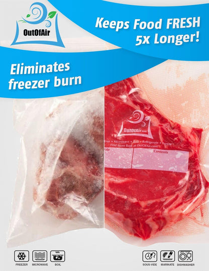 6" x 100' Mega Roll & Cutter Box Vacuum Sealer Bags Roll (No More Scissors) 4 mil 100 Foot OutOfAir, 33% Thicker, BPA Free, Sous Vide, Commercial Grade, Works with FoodSaver Sealers