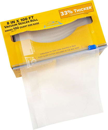 6" x 100' Mega Roll & Cutter Box Vacuum Sealer Bags Roll (No More Scissors) 4 mil 100 Foot OutOfAir, 33% Thicker, BPA Free, Sous Vide, Commercial Grade, Works with FoodSaver Sealers