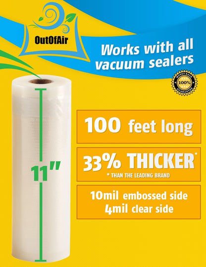 6" x 100' Mega Roll & Cutter Box Vacuum Sealer Bags Roll (No More Scissors) 4 mil 100 Foot OutOfAir, 33% Thicker, BPA Free, Sous Vide, Commercial Grade, Works with FoodSaver Sealers