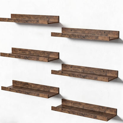 Floating Shelves for Wall Decor and Storage, Brown, 6Pcs 15.7''