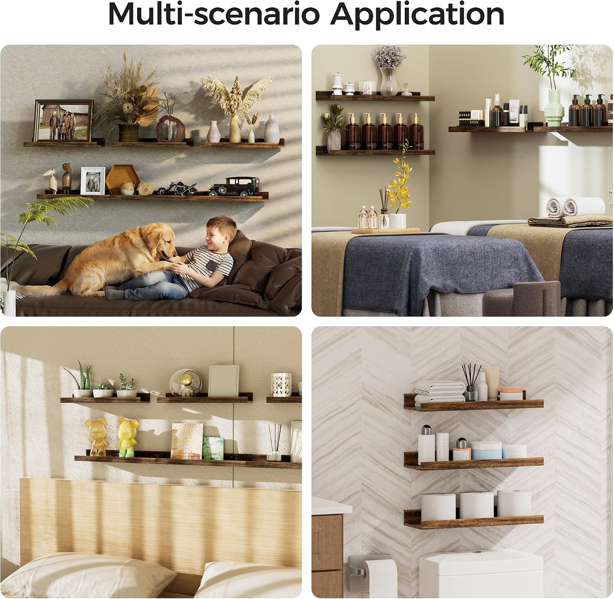 Floating Shelves for Wall Decor and Storage, Brown, 6Pcs 15.7''