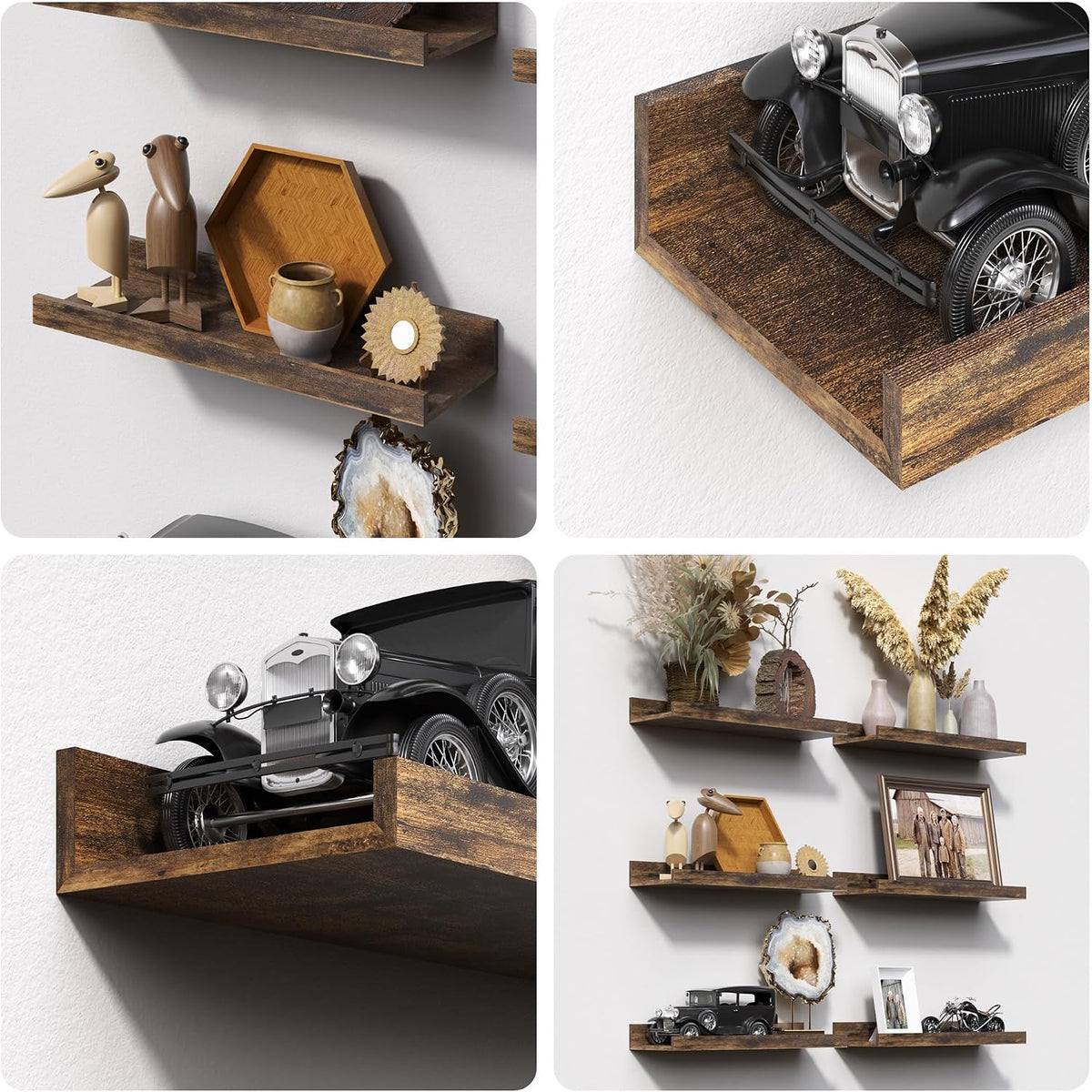Floating Shelves for Wall Decor and Storage, Brown, 6Pcs 15.7''