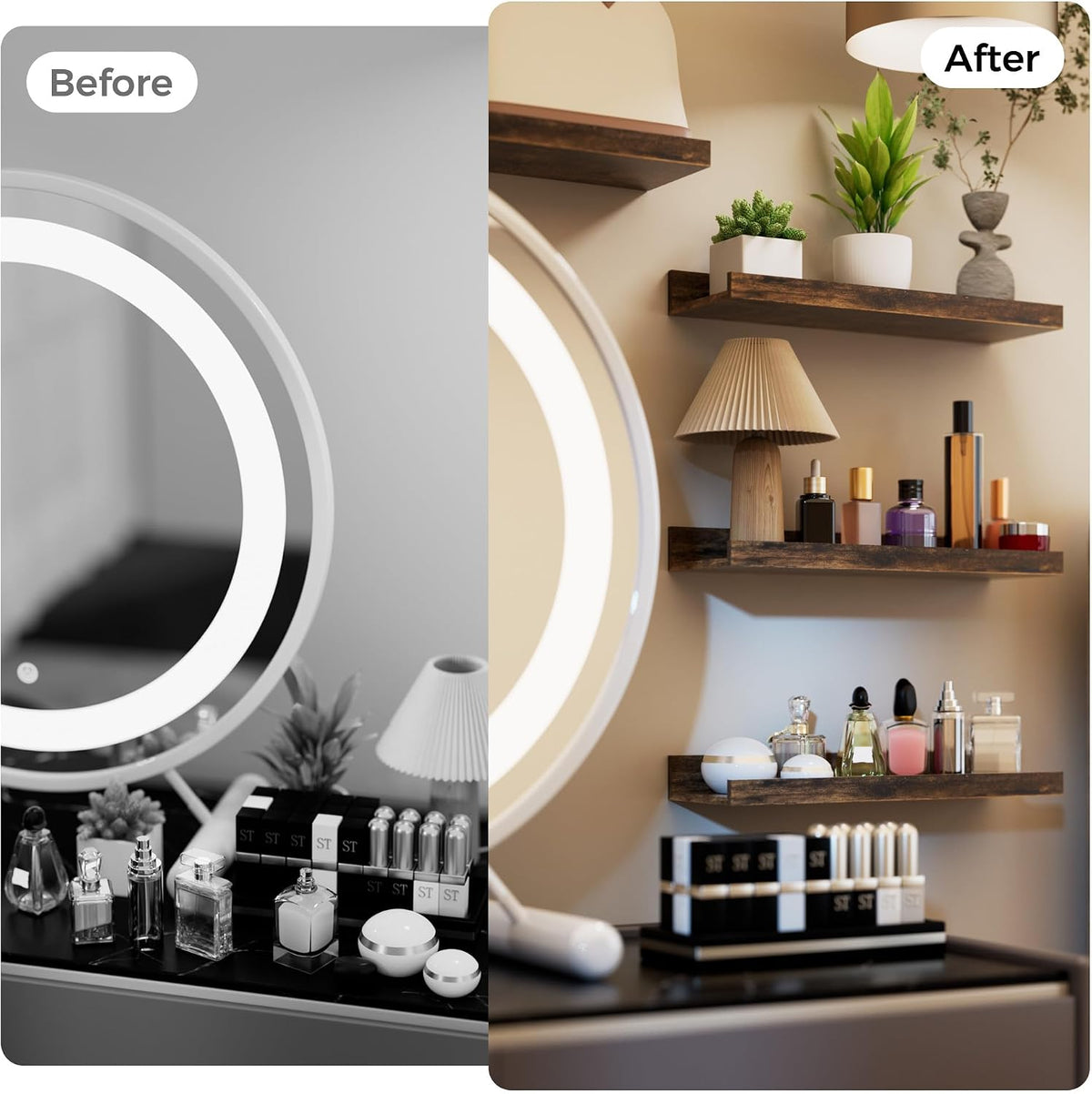 Floating Shelves for Wall Decor and Storage, Brown, 6Pcs 15.7''