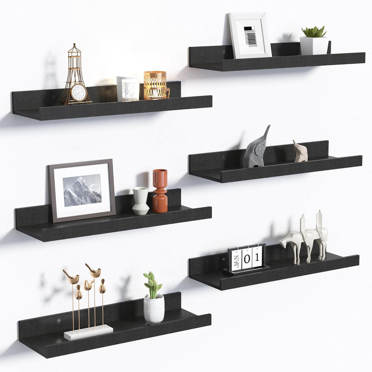 Floating Shelves for Wall Decor and Storage, Brown, 6Pcs 15.7''